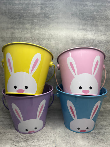 Personalised Pre-Printed Bunny Face Metal Easter Buckets