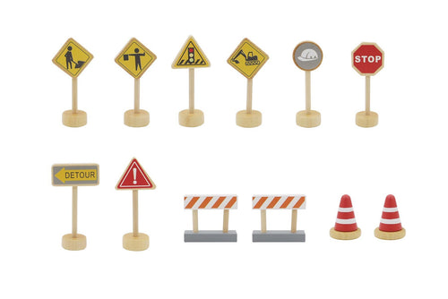 WOODEN CONSTRUCTION ROAD SIGN PLAYSET